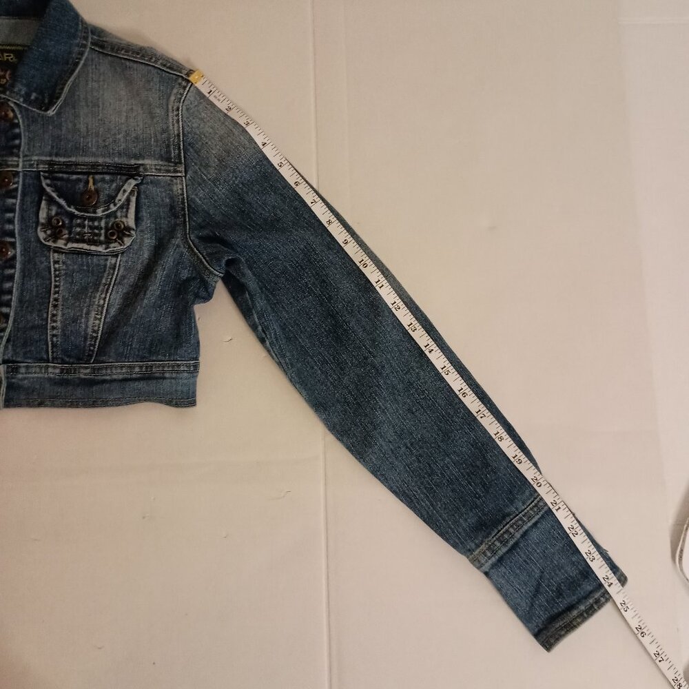 Star Jeans Jacket Y2K Cropped Denim Blue Button Pockets Women's Size S - Picture 13 of 16